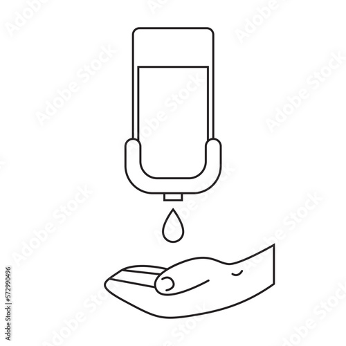Hand sanitizer outline. Alcohol sanitizer kills bacteria stop viruses coronavirus. Hygiene product. Sanitizer bottle and wall mounted container. Covid-19 spread prevention flat illustration isolated 