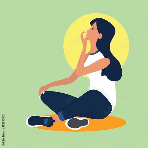 Sitting thoughtful woman