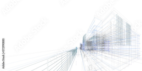 Fototapeta Naklejka Na Ścianę i Meble -  Abstract 3D building wireframe structure. Architecture background.