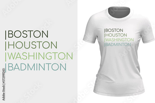 Boston Houston Washington badminton t-shirt design, cities name t-shirt design, rhyming words t shirt design, typography t-shirt, vector t shirt