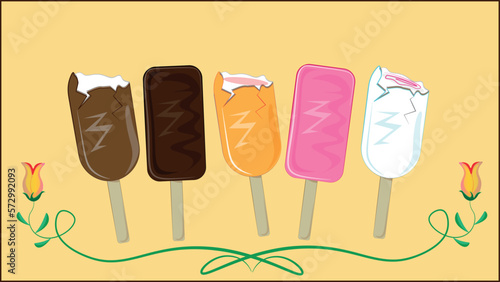 Sweets. Ice cream sundaes. Lots of ice cream fills the background. Delicious ice cream to choose from.