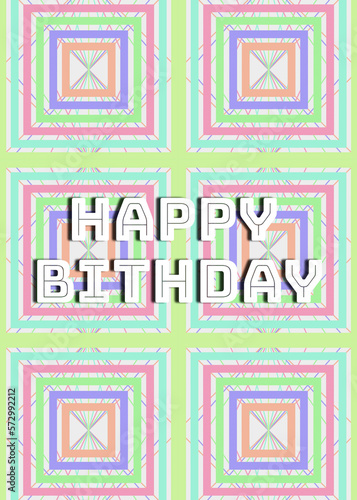 Wallpaper Mural Colorful Retro Happy Birthday Card, Geometric Abstract Illustration Invitation Torontodigital.ca