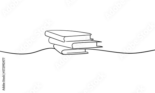Books illustration in one line drawing. Continuous line art hand drawn vector styles.