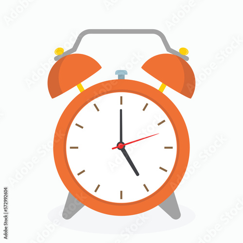Orange classic alarm clock. flat style  vector illustration isolated on white