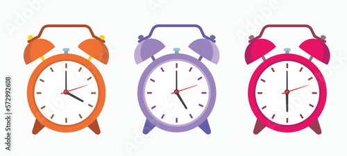 classic alarm clock collection. flat style vector illustration isolated on white