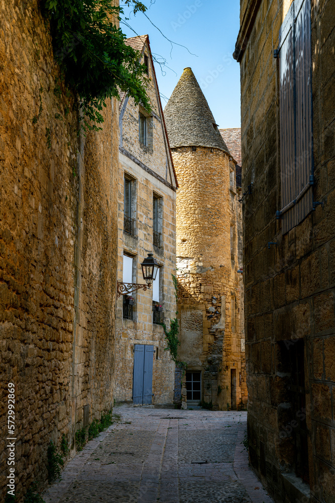 small empty france street in the village sarlat in the dordogne