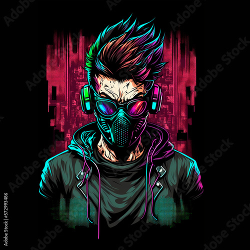 illustration hacker t-shirt design, cartoon comics,For t shirts print,merchandise 