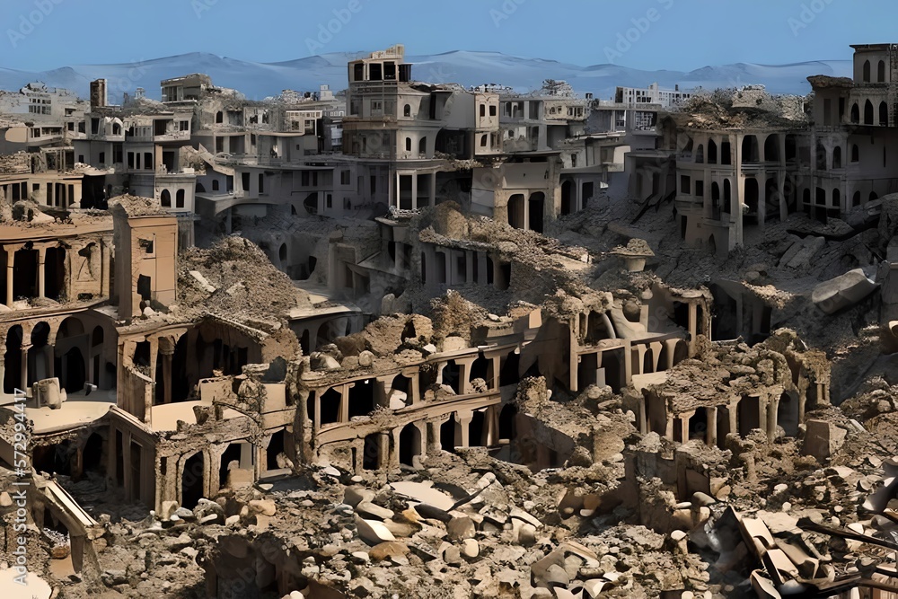 Illustration Of A View Of The Remains Of A City Due To An Earthquake In Turkey And Syria. Generative AI