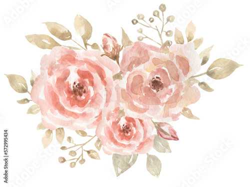 Wallpaper Mural Beige leaves and blush pink flowers design bouquet. Beige and dusty rose,  greenery. Wedding floral garland. Pastel watercolor. Torontodigital.ca