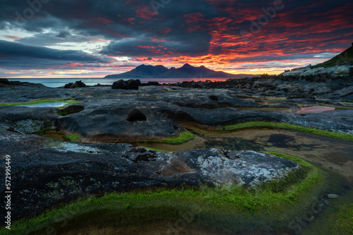 sunset in the mountains, isle of eigg, scotland