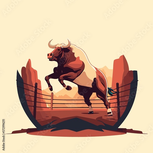 Bull Riding Cowboy created with Generative AI technology photo