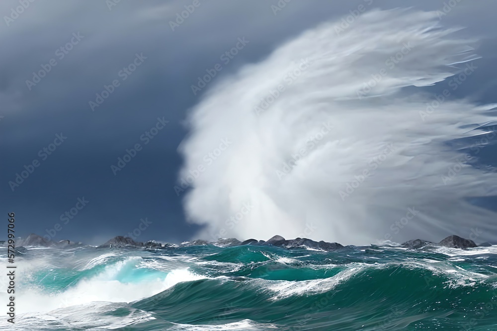 Naklejka premium Super Typhoon Hurricane Over Sea Ocean Natural Disaster . Made With. Generative AI