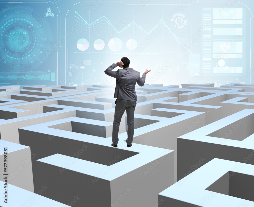 Businessman trying to escape from maze Businessman trying to escape from maze