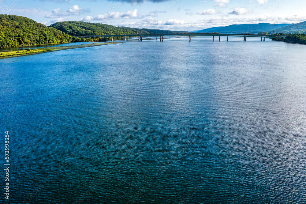 Ariel view of the Highway 35 Bridge crossing the Tennessee River on Guntersville Lake in Scottsboro Alabama, USA. Ariel view of the Highway 35 Bridge crossing the Tennessee River on Guntersville Lake in Scottsboro Alabama, USA.