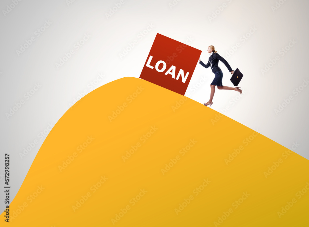 Debt and loan concept with businesswoman Debt and loan concept with businesswoman