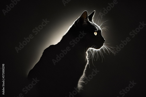 A Moment of Stillness Captures the Enigmatic Face of a Black Cat Silhouette in a World of Light and Shadow. Ai