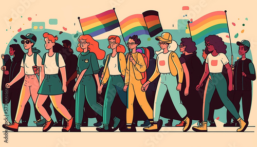 Generative AI A group of people participating in a Pride parade. LGBT community. LGBTQ.Gay