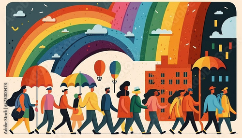 Generative AI A group of people participating in a Pride parade. LGBT community. LGBTQ.Gay