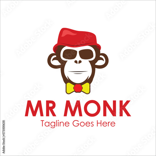 Mr Monk Logo Design Template with monk icon and hat. Perfect for business, company, mobile, app, etc