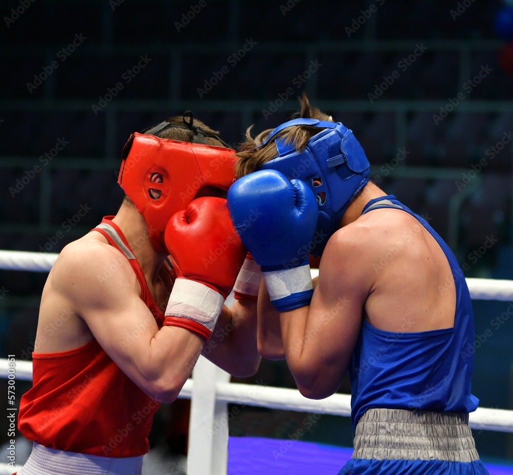 Photography Poster Two young men in the ring compete in boxing