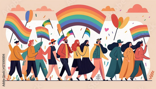 Generative AI A group of people participating in a Pride parade. LGBT community. LGBTQ.Gay