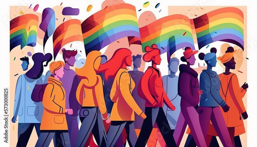 Generative AI A group of people participating in a Pride parade. LGBT community. LGBTQ.Gay