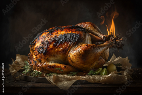 roasted chicken for Thanksgiving. Generative AI photo