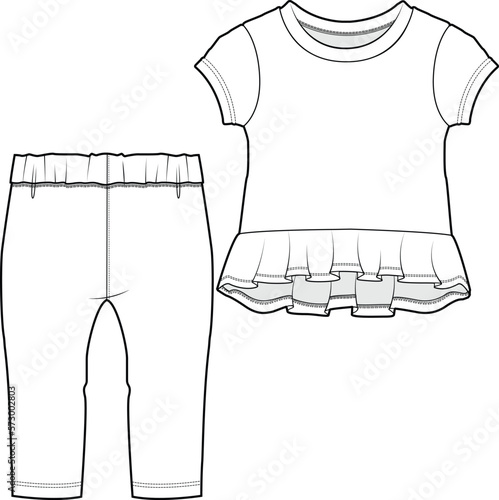 KID GIRLS WEAR TOP AND TROUSER SET FASHION FLAT DESIGN VECTOR