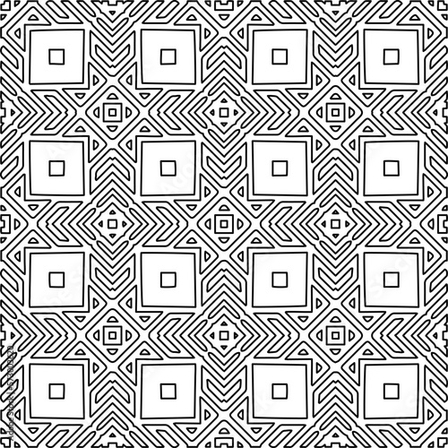  Monochrome ornamental texture with smooth linear shapes, zigzag lines, lace pattern.Abstract geometric black and white pattern for web page, textures, card, poster, fabric, textile.