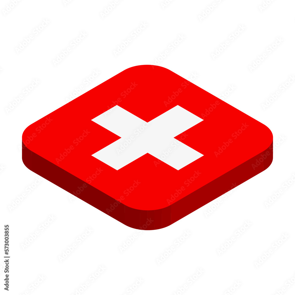 Switzerland flag - 3D isometric square flag with rounded corners. Switzerland flag - 3D isometric square flag with rounded corners.