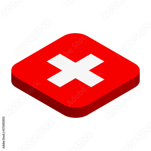 Switzerland flag - 3D isometric square flag with rounded corners.