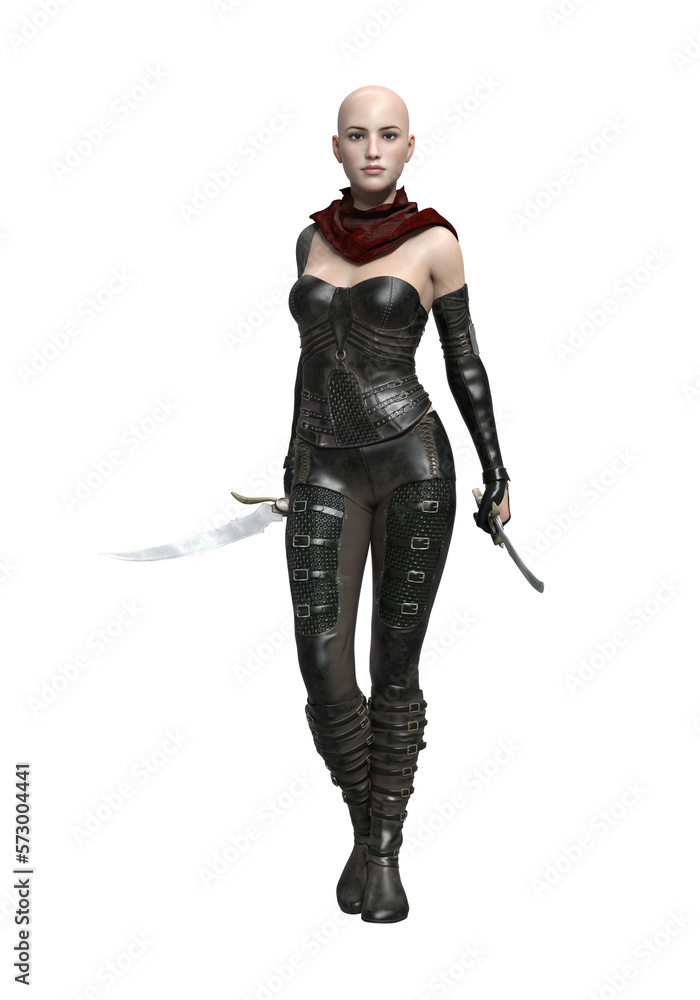 3d render woman hunter assassin isolated dual blade 3d render woman hunter assassin isolated dual blade