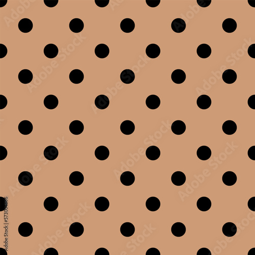 Seamless pattern in retro style. Abstract vintage pattern with black polka dots on a brown background for textile, wrapping paper, banners, print, packaging and other design. Vector illustration