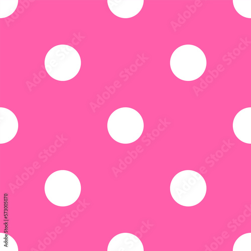 Seamless polka dot pattern in retro style. Abstract vintage pattern with big white polka dots on pink background for textile, wrapping paper, banners, print and other design. Vector illustration