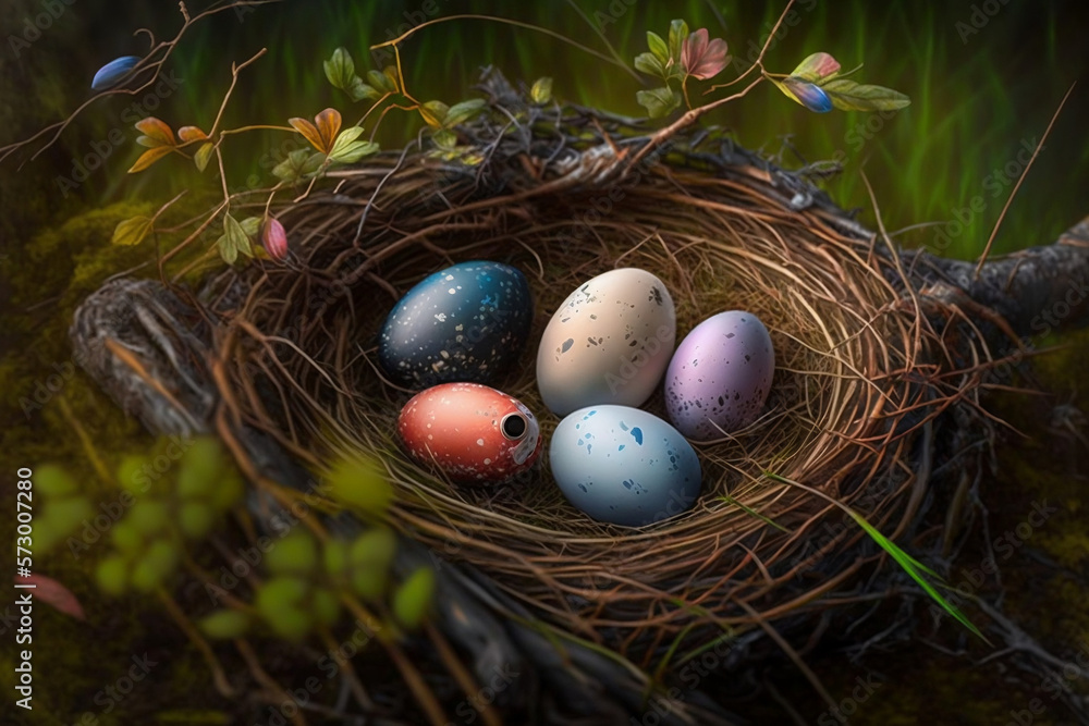 Easter Eggs in a Bird Nest colored eggs nature tree grass
generative ai Easter Eggs in a Bird Nest colored eggs nature tree grass
generative ai