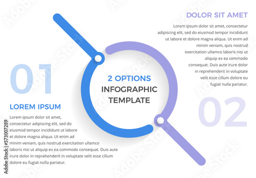 Infographic template with two steps or options, circle diagram