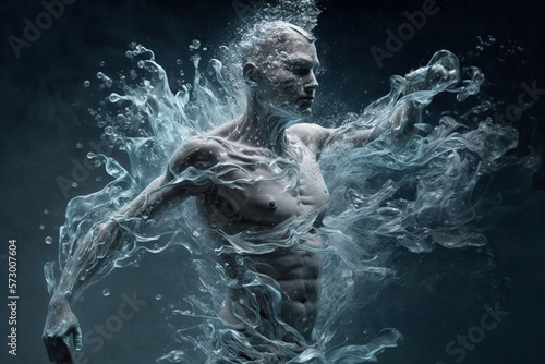 Water is Life: An illustration of a person made of water, emphasizing the importance of water for human survival. AI generated.