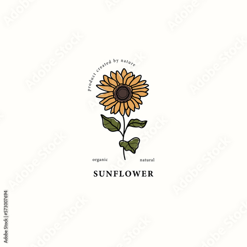 Line art sunflower branch drawing

