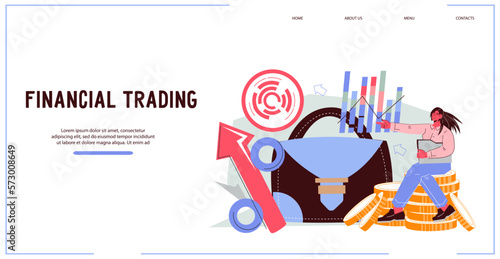 Stock trading and investing in business and stock market. finance management. Investment and management concept, flat cartoon vector illustration for website or web banner.