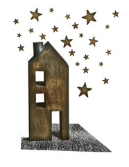 Foto auf Acrylglas Surrealismus Wooden House and Stars on white  © vali_111