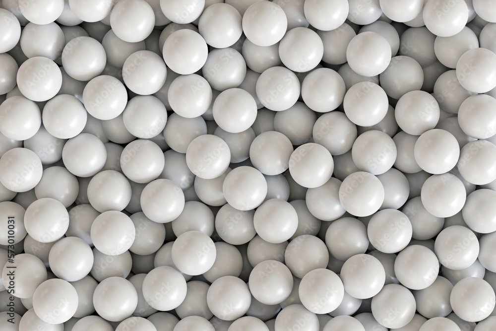 White and glossy plastic balls for dry pool in the kids playroom. Monochrome background with a lot of balls. Realistic 3d render illustration White and glossy plastic balls for dry pool in the kids playroom. Monochrome background with a lot of balls. Realistic 3d render illustration
