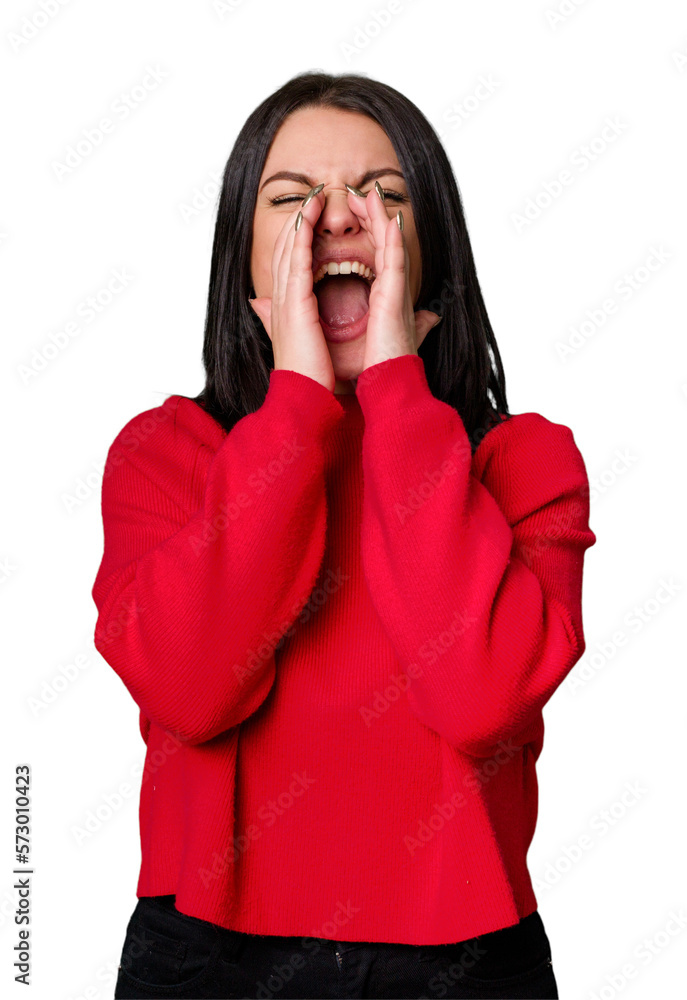 Young caucasian woman isolated shouting excited to front. Young caucasian woman isolated shouting excited to front.