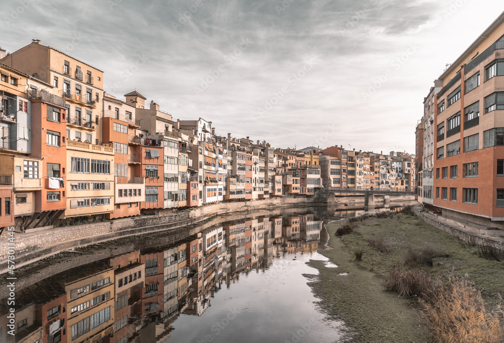 Views of the riera de Girona in Spain from the bridge