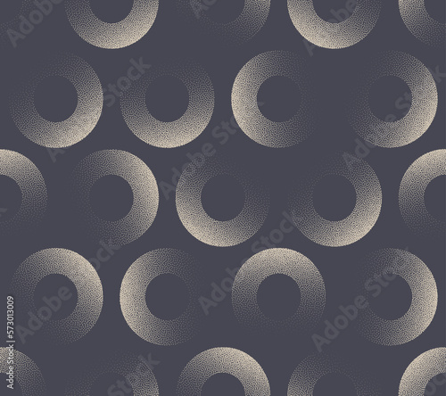 Cool Circles Modern Trendy Seamless Pattern Vector Dot Work Abstract Background. Fashionable 50s 60s 70s Retro Style Textile Repetitive Print. Endless Graphic Gray Wallpaper. Halftone Art Illustration