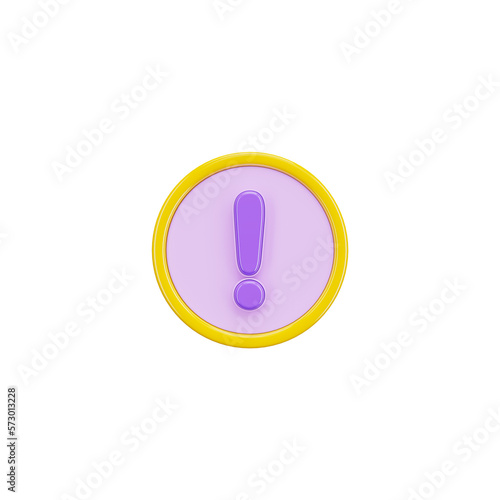 Exclamation 3d icon and symbol in white background. Modern and minimalistic design. Colorful 3D Rendered Illustration.