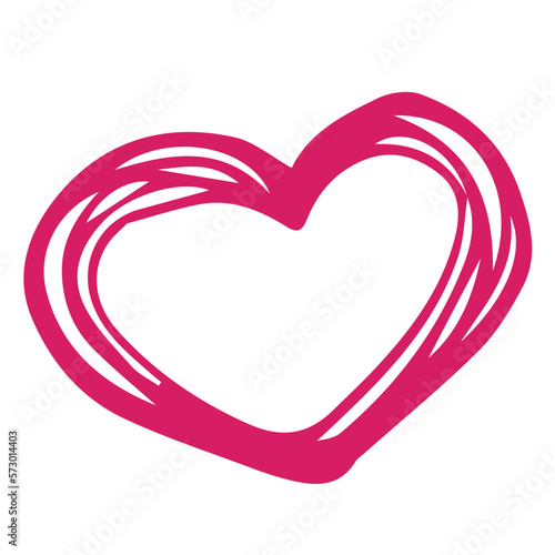 Hand drawn red heart consisting of thin outlines, flat vector, isolate on white, not perfectly drawn heart