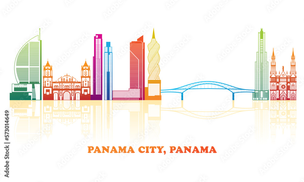 Colourfull Skyline panorama of Panama city, Panama - vector illustration