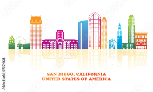 Colourfull Skyline panorama of San Diego, California, United States - vector illustration