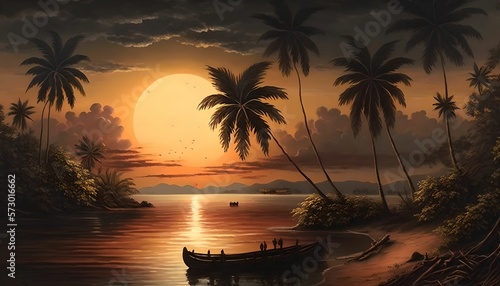 Landscape of a sunset over the Indian Ocean  Sri Lanka