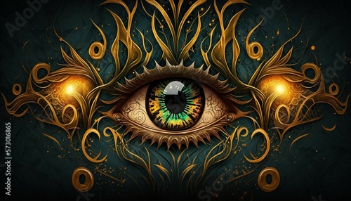 Eye. Mystical eye close-up. Fantasy eye. Prediction. Generated by AI  photo